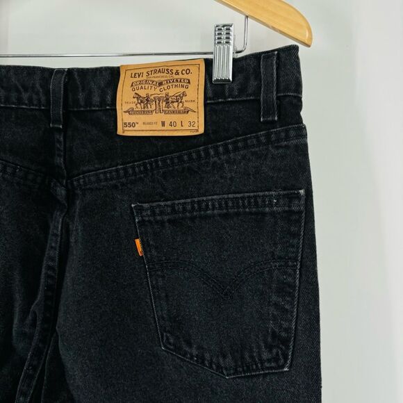 VINTAGE Levi’s Jeans Black 550 Orange Tab 40x32 Men’s Made In USA Red Batwing - Picture 1 of 7